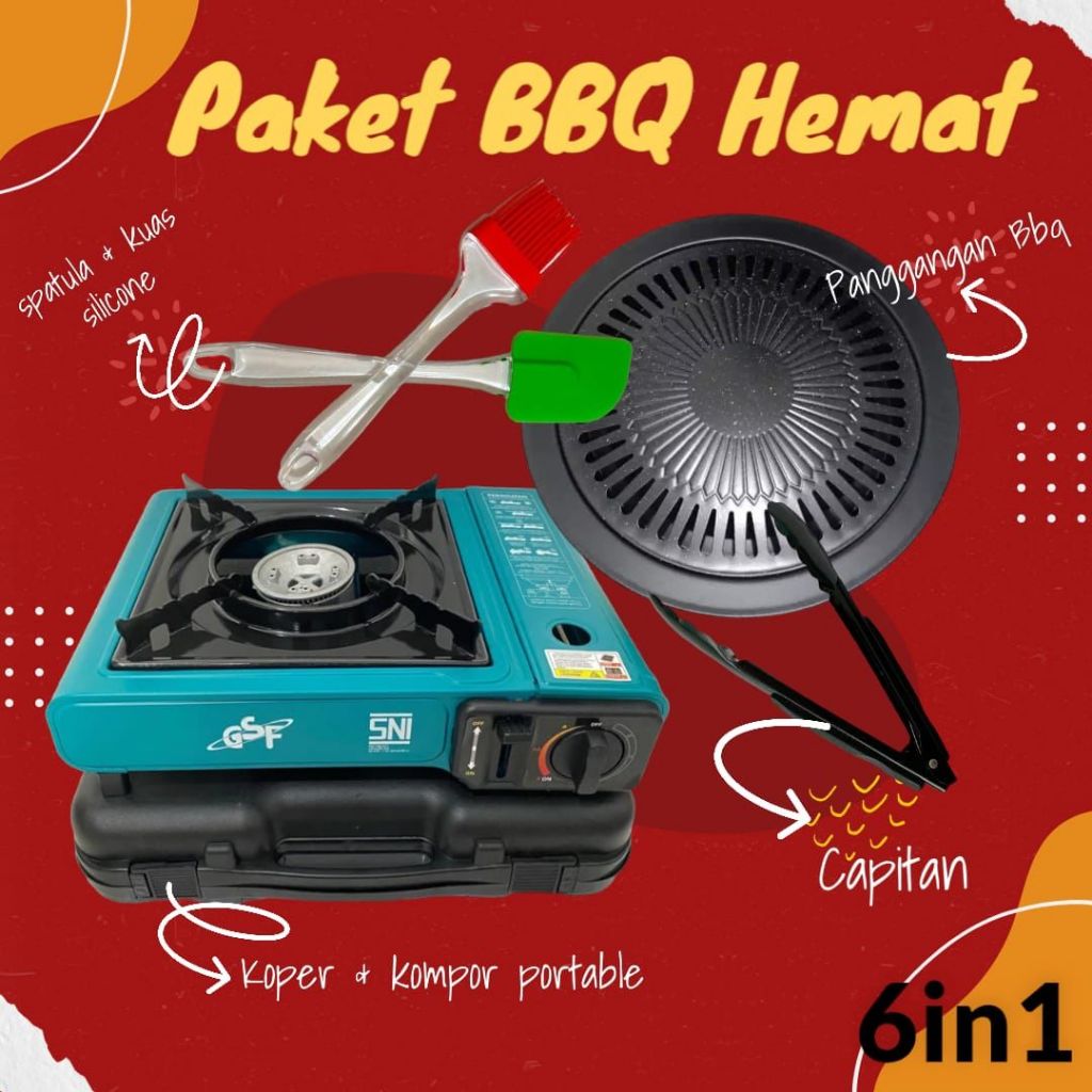 Paket BBQ Hemat 6in1 / Paket BBQ Murah / Set Kompor Dan Grill Pan / Paket Hemat Nge Grill / Paket Ba
