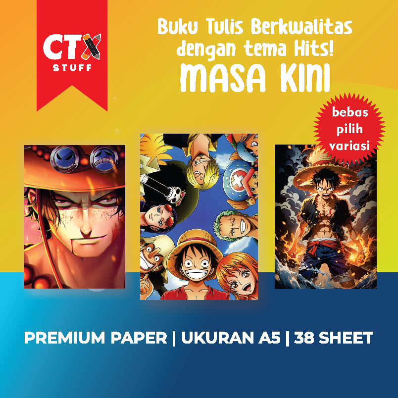 

ONE PIECE Buku Tulis A5 Buku Tulis Sekolah CUSTOM Cover Unik Buku Tulis Anime