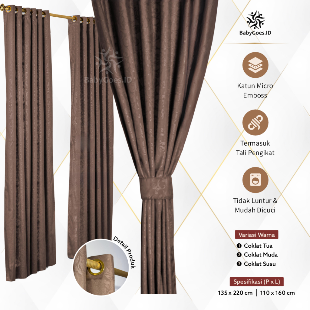 Gorden Jendela Polos Embos Tebal Warna Coklat Korden Tirai Hordeng Cendela Pintu Tirai Premium