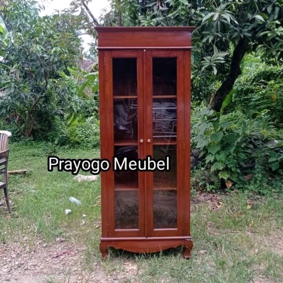 lemari pajangan kaca minimalis kayu jati Jepara lemari kaca hias jati