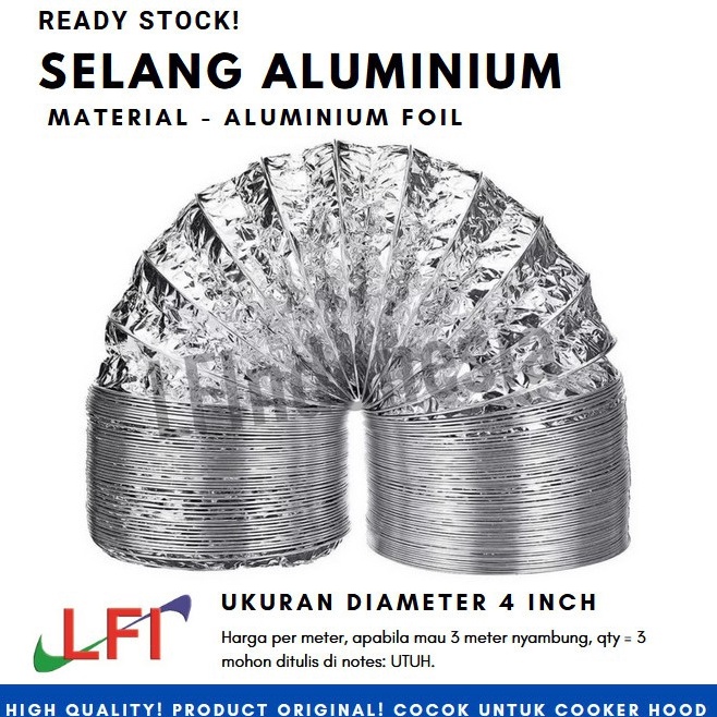 Flexible Selang Aluminium Cooker Hood 4 1 cm  pjg 1 meter u Produk Terkini Ready Stock