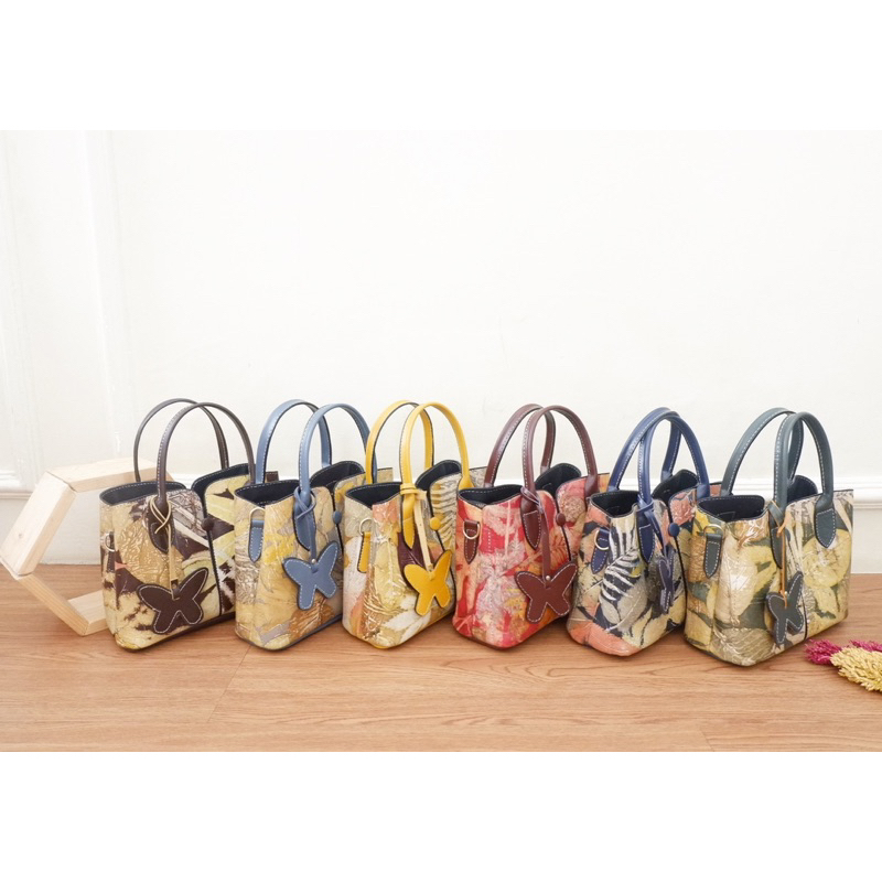tas tenteng kupu2 kulit ecoprint mini