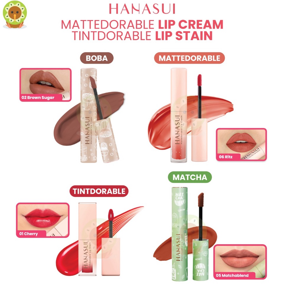ART U3B MURAH DAN JAMINAN ORI HANASUI BOBA MATTEDORABLE LIP CREAM  HANASUI TINTDORABLE LIP STAIN  HA