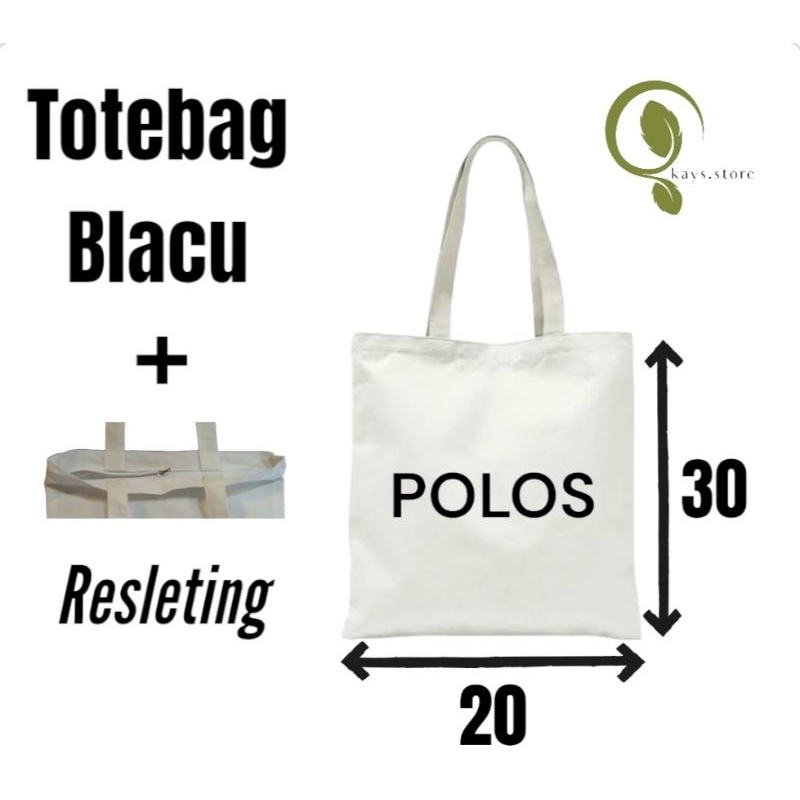Souvenir Tas Totebag Kanvas Blacu Polos 20x30 Pakai Resleting
