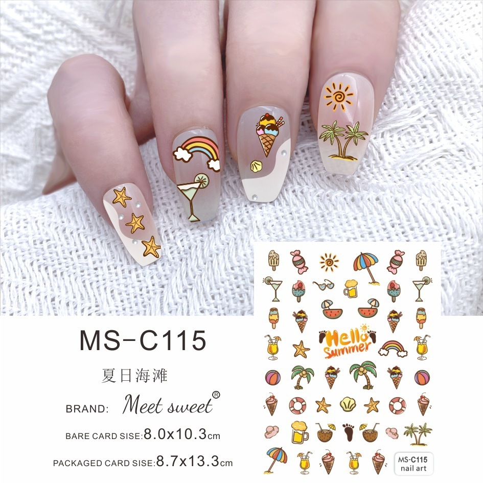 Cute Colorful Summer Holiday Coconut Ice Cream Candy Ultra Thin Nail Sticker Stiker Kuku Lucu Nail A