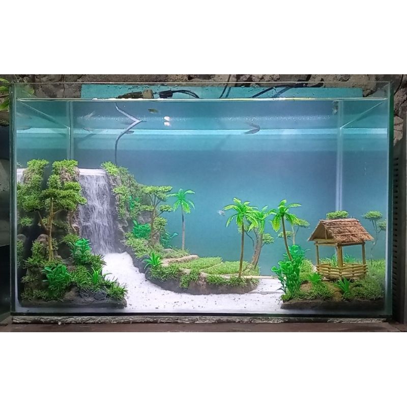 Hardscape tebing air terjun tema persawahan