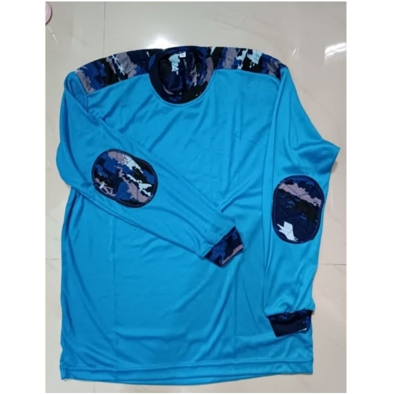 Jual Kaos Biru Lengan Panjang Kombinasi Loreng AU / Kaos Lengan Panjang Kombinasi