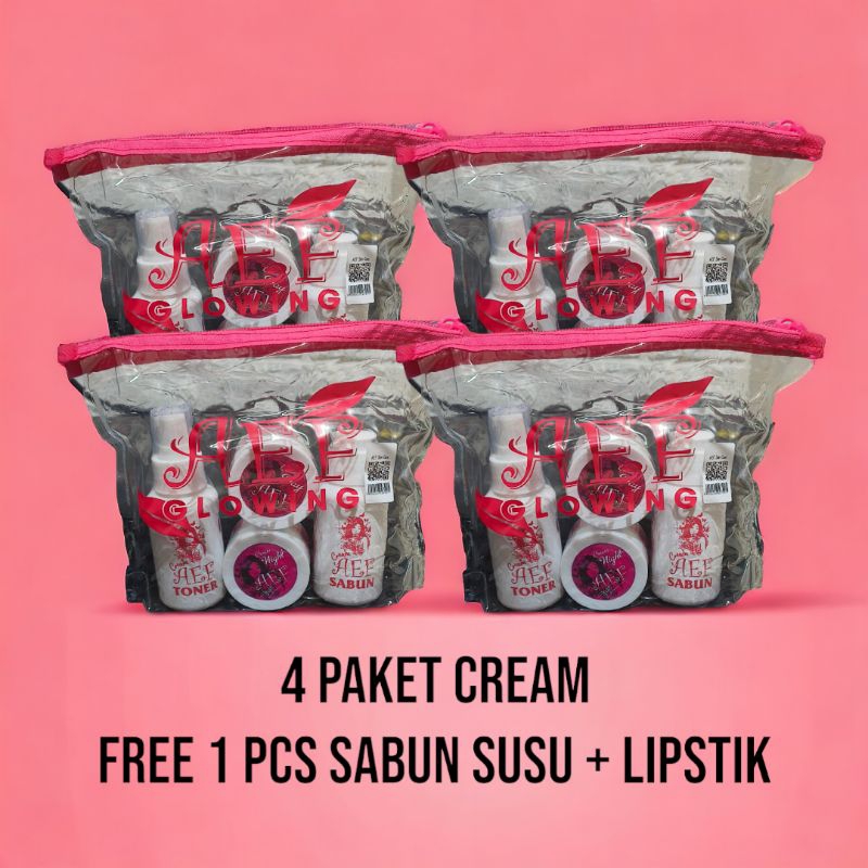 4 paket Cream Aef Glowing Original free sabun susu 1/ Skincare perawatan wajah/ paket perawatan waja