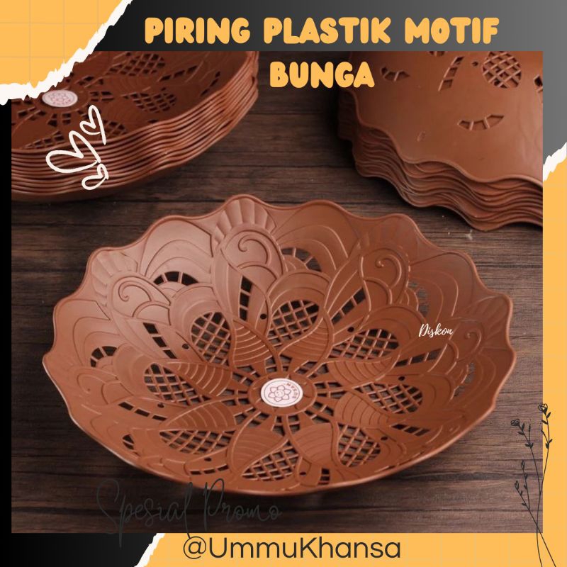 piring anyaman plastik motif baru bunga/ piring plastik serbaguna/piring anyaman