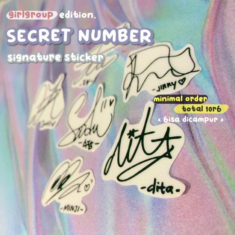 

secret number signature sticker ♡ stiker transparan ttd tandatangan kpop girlgroup idol sn dita jinni lea minji soodam zuu