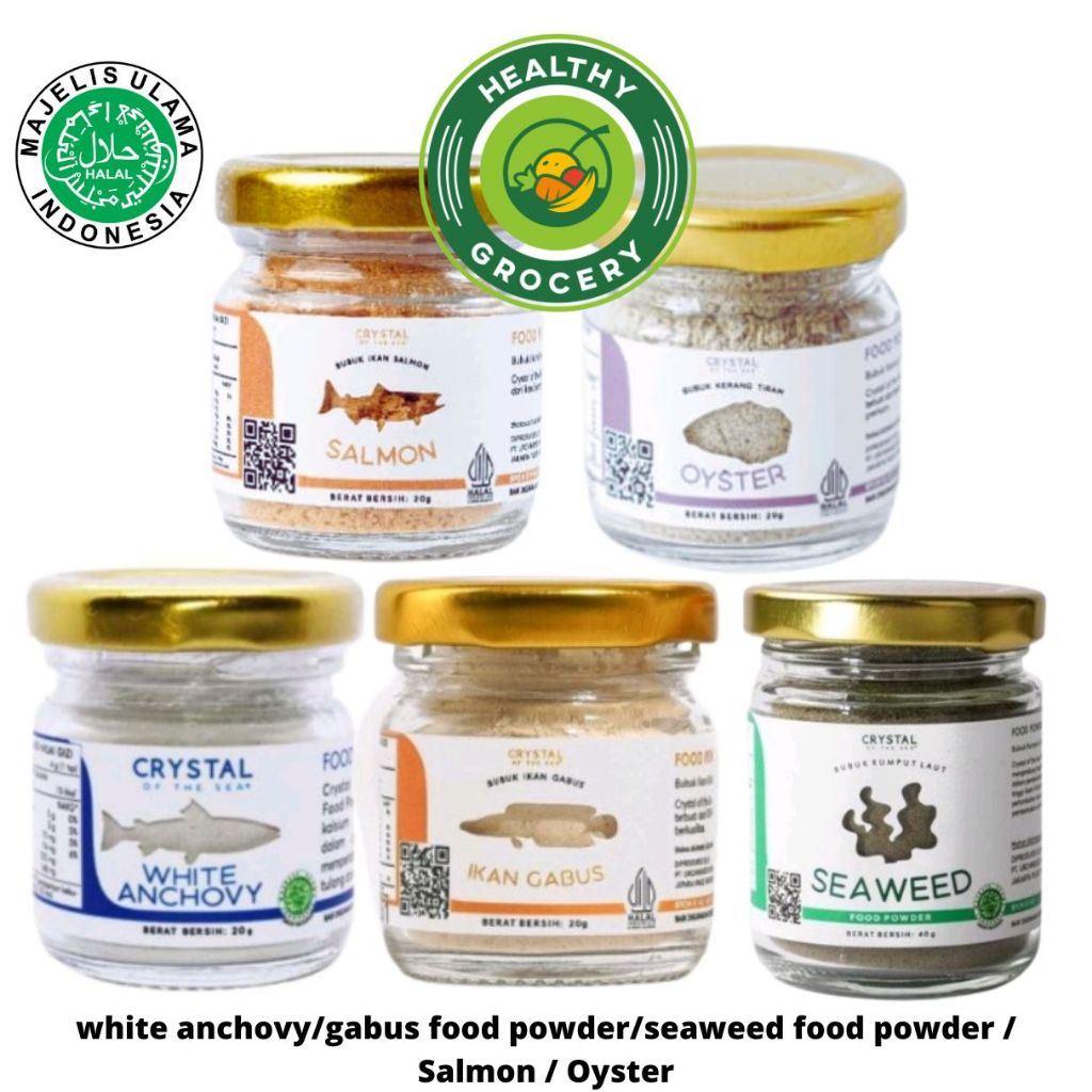 

Crystal Of The Sea White Anchovy Powder 20gr / Gabus Food Powder 20gr / Seaweed Food Powder / Oyster Food Powder 20gr / Salmon Food Powder 20gr