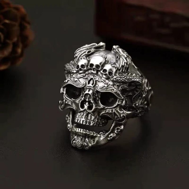 Skull Ring Punk Vintage - Cincin Tengkorak Mahkota Naga