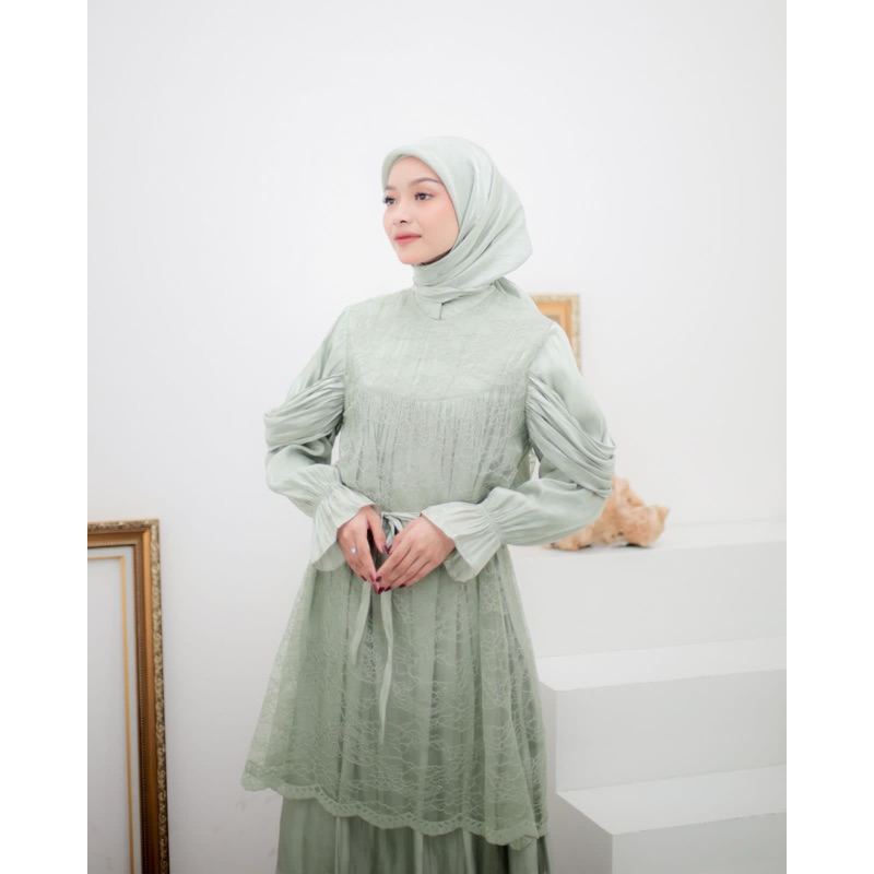 gamis pesta hijau sage gamis kondangan terbaru gaun pesta gaun tunangan bridesmaid gaun pesta muslim