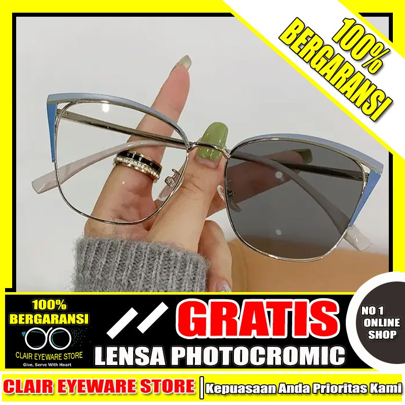 Clair Eyewear CO 77 Optik Melawai Frame Kacamata Cat Eye Besi Blueray Photocromic Anti Radiasi Hp Ko
