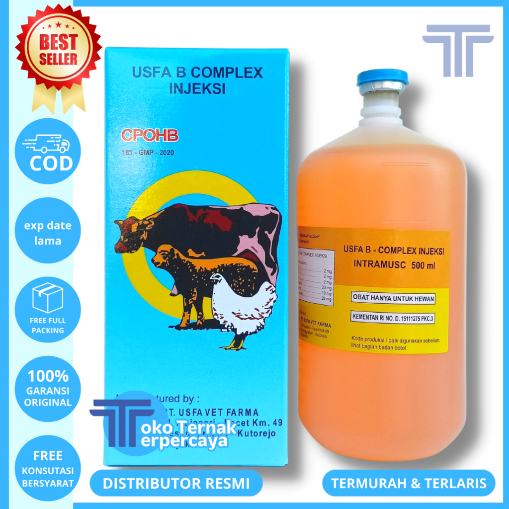 USFA B COMPLEX INJ 500ML - Vitamin B Kompleks Hewan - Vitamin B Complex Hewan - Vitamin B Complex Sa