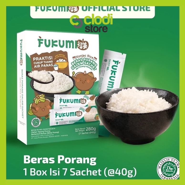 

VIRAL FUKUMI Beras Porang Box Sachet ShiratakiKonjac Rice beras diet beras rendah kalori 7 sachet
