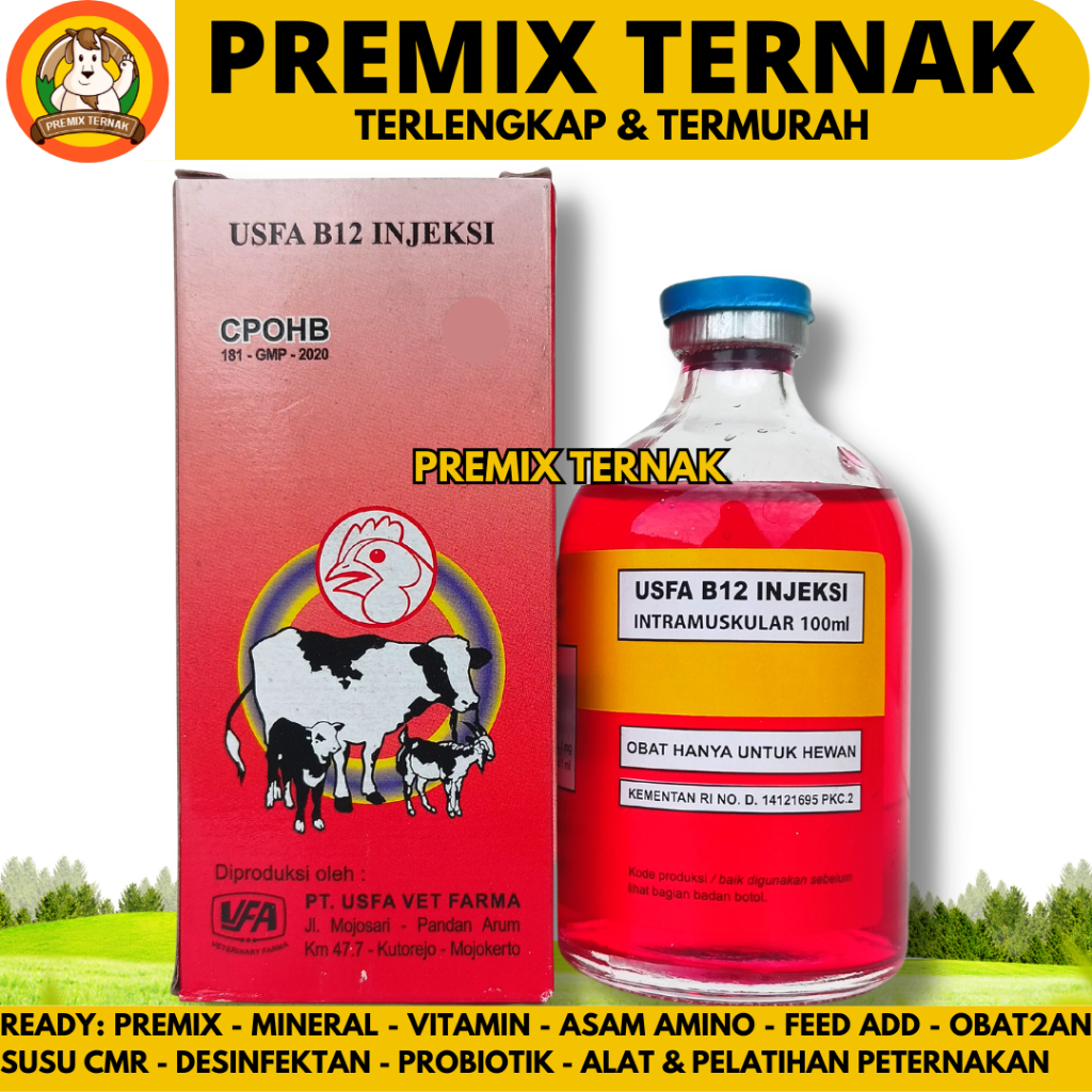 USFA B12 INJEKSI 100ML - Vitamin B12 Kambing - Vitamin B12 Ayam - Menambah Nafsu Makan & Mengatasi A