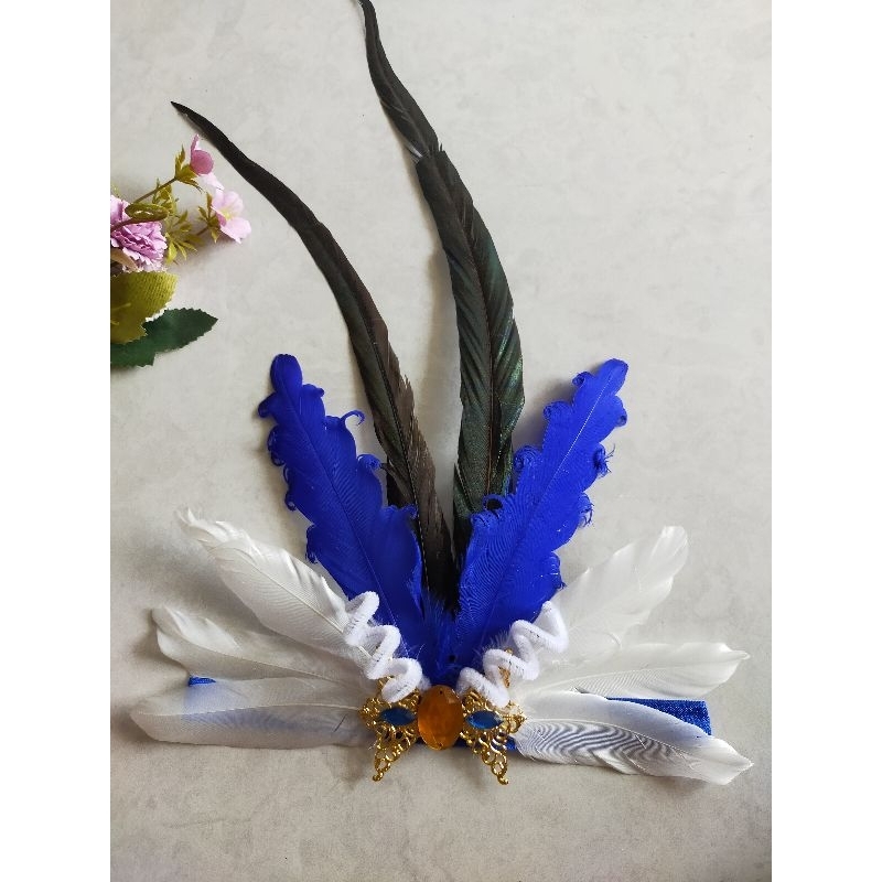 Bando bulu/hiasan kepala bulu ayam jago,kriting biru
