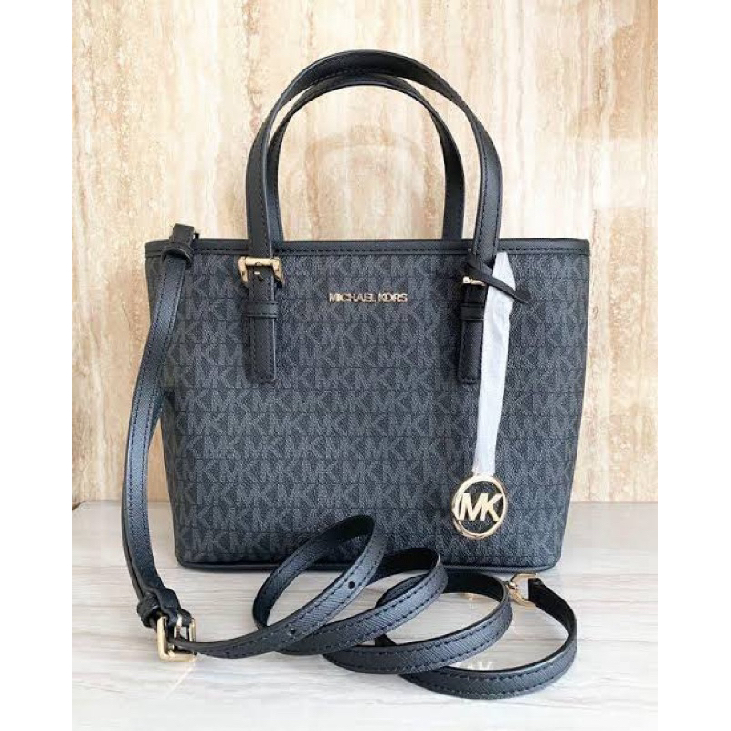MK Jet SET TRAVEL MONOGRAM XS CARRYALL ZIP TOTE Black