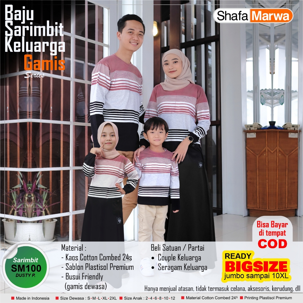 ShafaMarwa Baju Couple Keluarga Muslim Sarimbit Family Ayah Bunda Gamis Anak Bahan Kaos Katun Combed