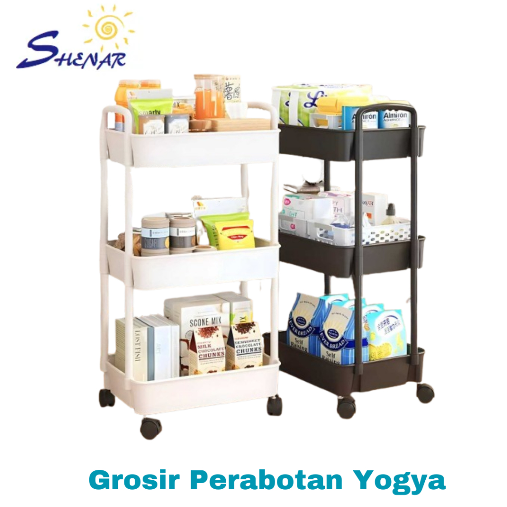 Hanna Rak Plastik Dorong 3 Susun multifungsi Trolley Rak Buku Rak Bumbu wadah/tempat Serbaguna Hanna