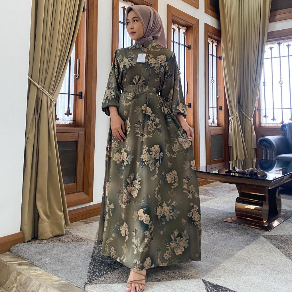LNY Nadira Gamis Sutra Silk Motif Bunga All Size XL Elegant