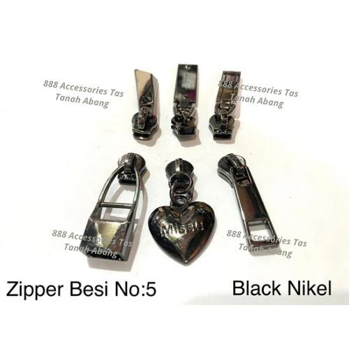 Kepala Resleting No.5 Gigi Besi Impor Black Nikel