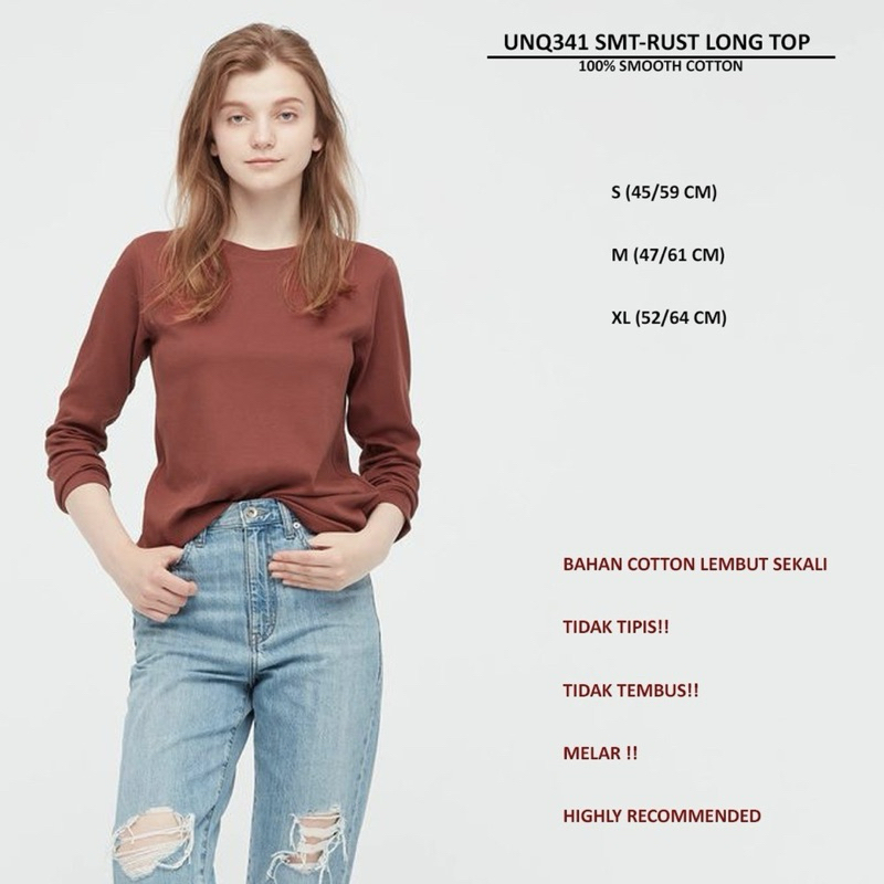 Kaos Wanita Katun Lengan Panjang branded UNIQLO Original