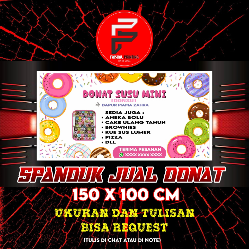 Spanduk Banner Jual Donat / Banner Jual Donut / Banner Toko Donat Ukutan 150 x 100 cm