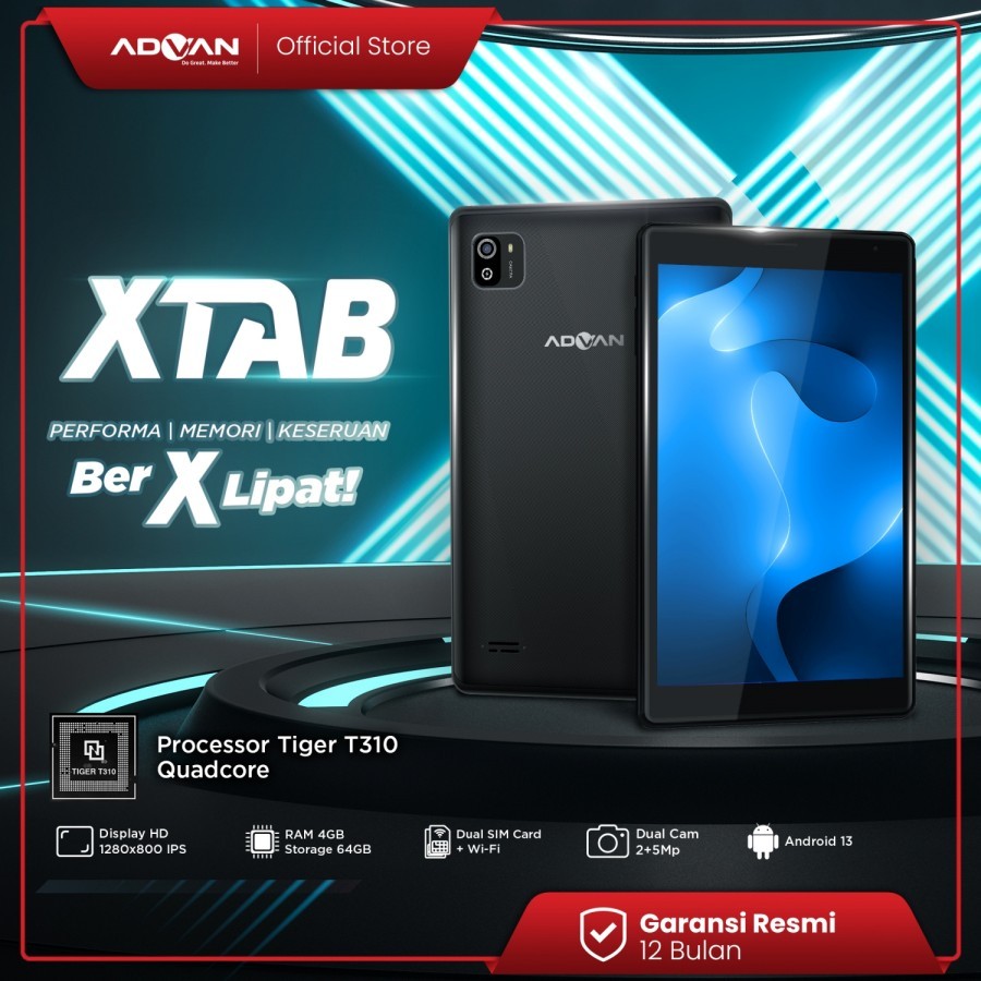 ADVAN XTAB 4GB / 64GB GB Tablet 8 Inch Unisoc T310 Android 13 Garansi Resmi