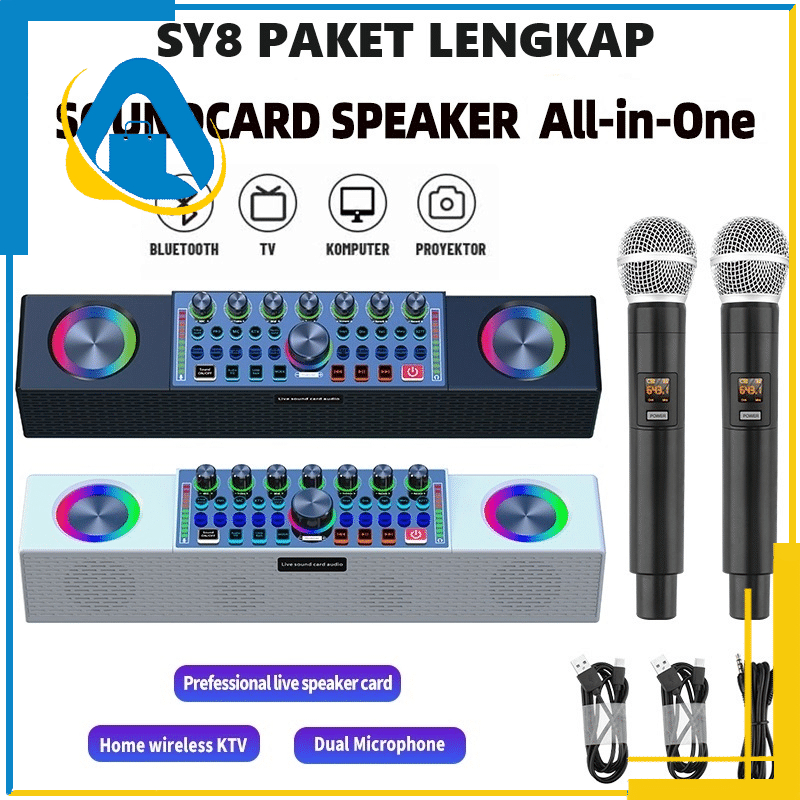 AK8 HOME KTV SPEAKER  BLUETOOTH SY8 2MIC LIVE SOUNDCARD PORTABLE OUTDOOR