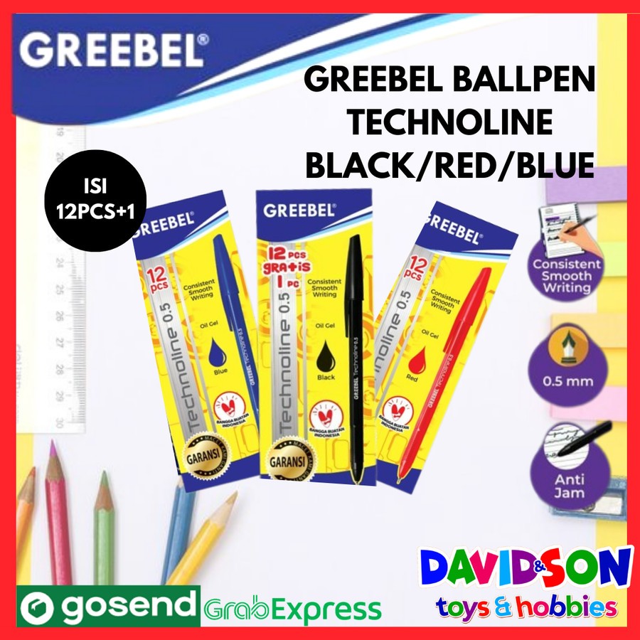 

GREEBEL BALLPEN TECHNOLINE 0.5 TINTA HITAM/BIRU/MERAH (12+1) / PULPEN