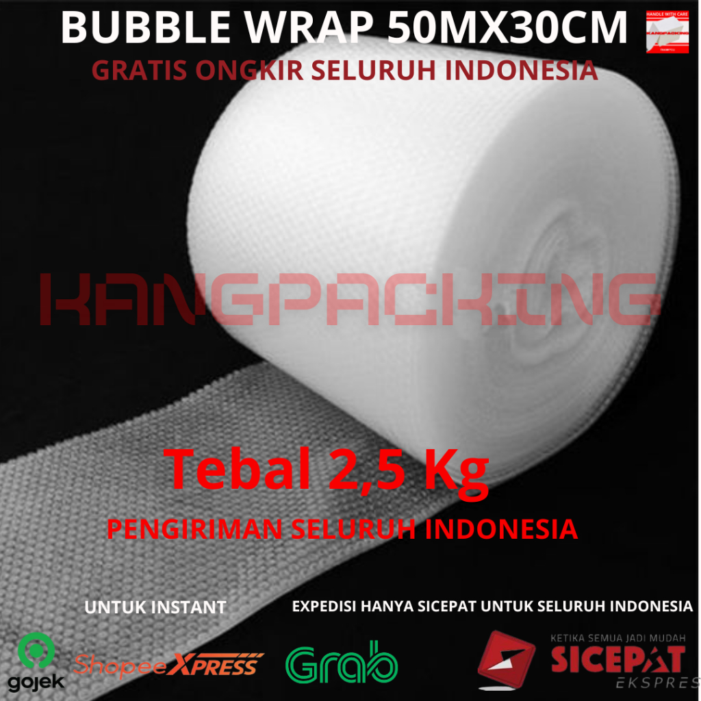 

Bubble Wrap 30 CM x 50 METER Tebal & Kuat (Hitam & Bening) Premium 2,5 Kg