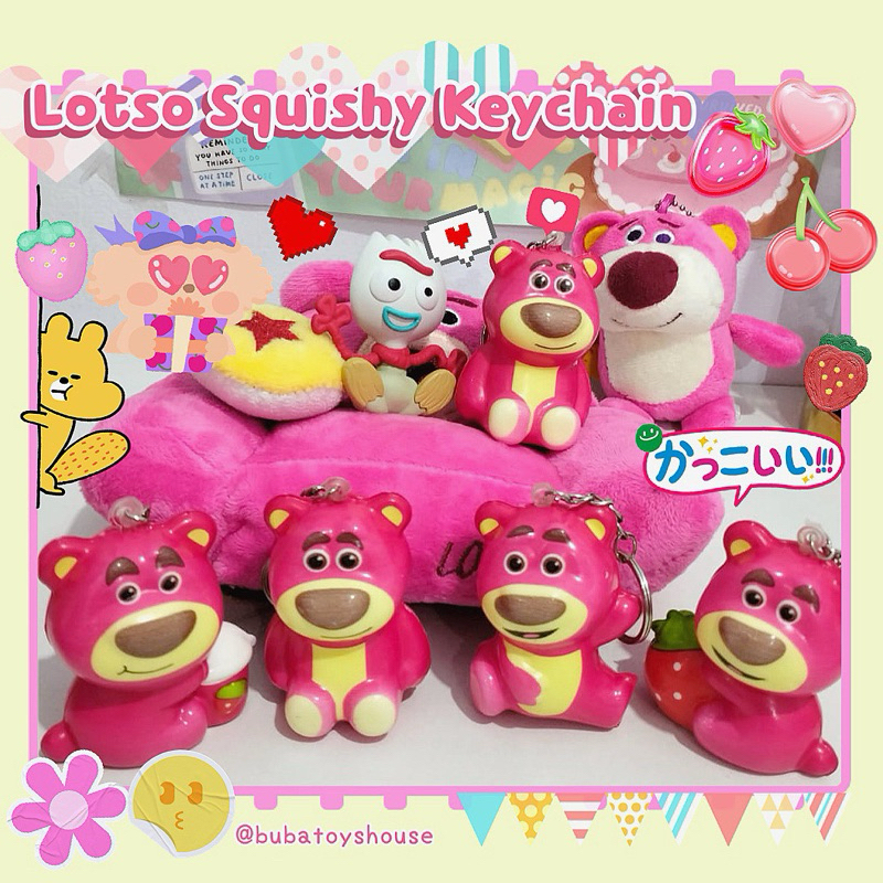 Squishy Lotso Gantungan Kunci Ganci Keychain Toy Story Disney Kecil Boneka Beruang Pink Lucu