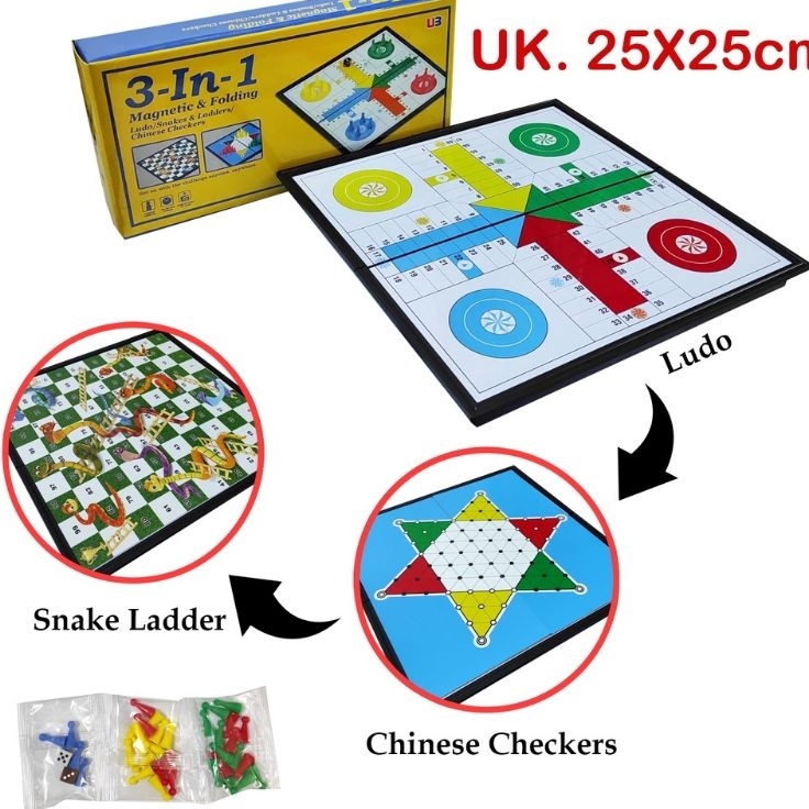 Terlaku Ludo Ular Tangga Halma Magnet 3 in 1