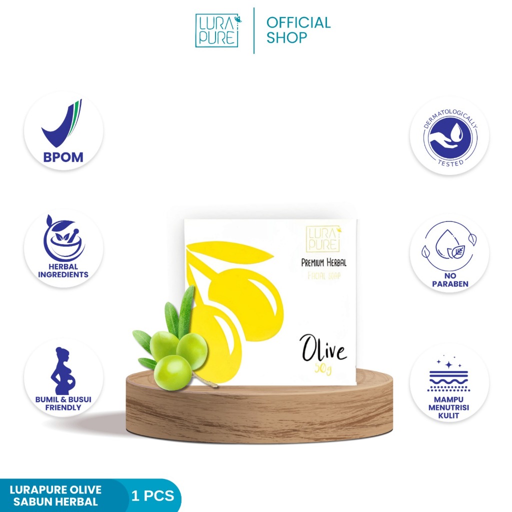 Sabun Herbal Lurapure Olive Isi 3 pcs Minyak Zaitun Untuk Wajah | Anti Aging Skincare | Penghilang K