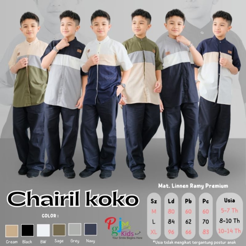 PGJ Kids Chairil Syamil Set Koko Anak Usia 5-14 Tahun Linen Ramy Setelan Anak Laki-Laki Pakaian Musl