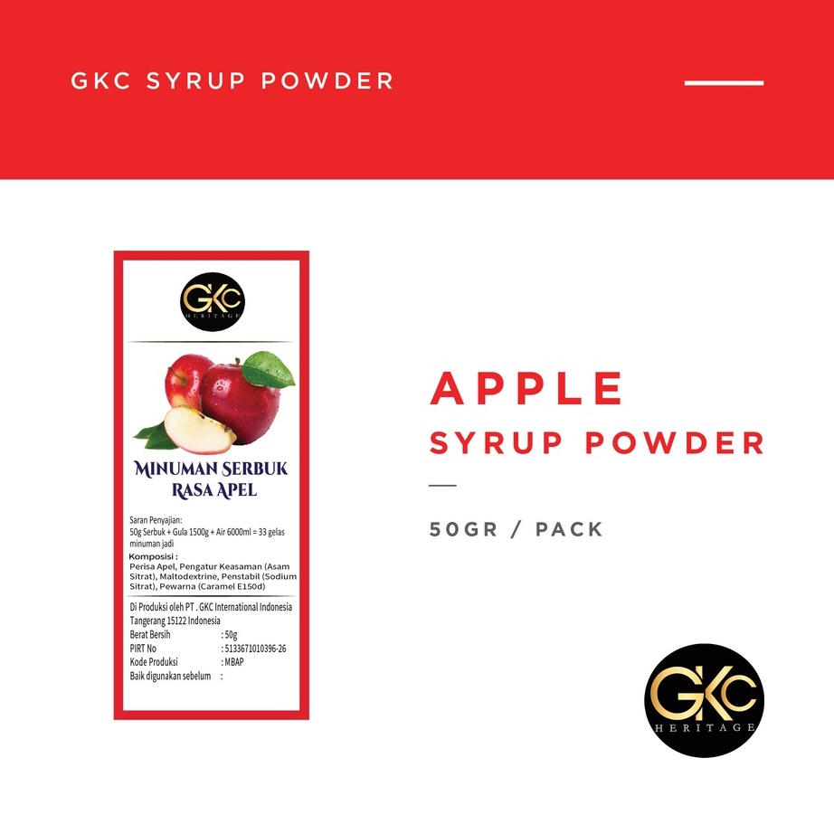 

ORIGINAL Bubuk Sirup Apel Apple Powder Syrup Serbuk Minuman Powder Drink sudah HALAL GKC Heritage 5 gram