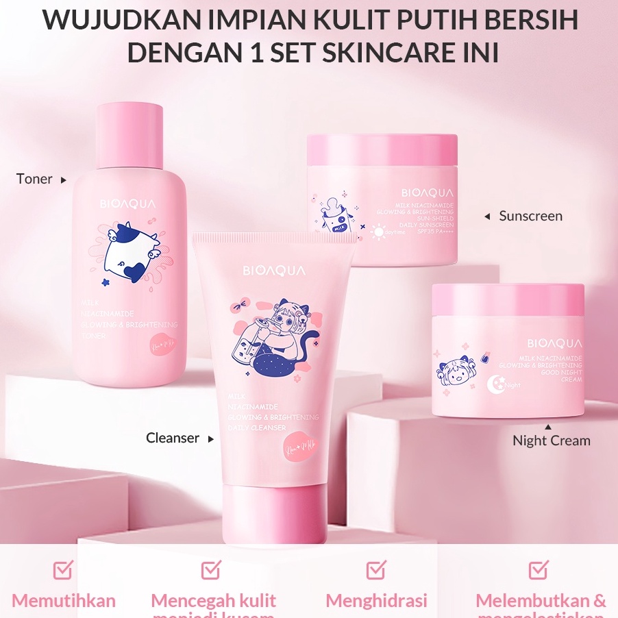 MEGA SALE BIOAQUA 4pcs Skincare Paket Niacinamide Glowing  Brightening  Tea Tree Oligopeptide Acne S