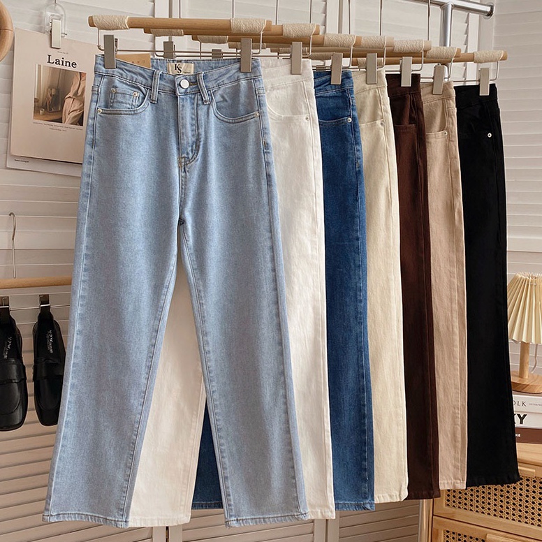 DISKON COD Biru mudaBiru tuaHitamPutihCoklatKhakiKrem Premium highwaist longgar celana jeans panjang