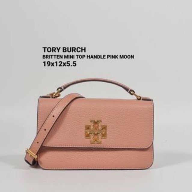 TORY BURCH TB Britten Mini Top Handle Bag Pink Moon leather strap