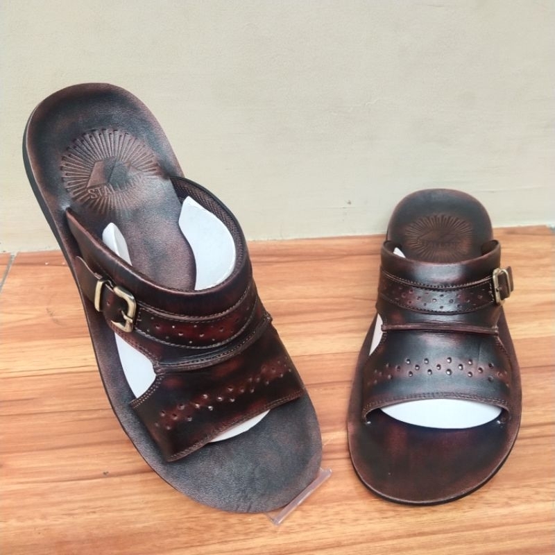 ARFEN || Sandal Pria Kulit Asli Model kokop Bolong Kecil