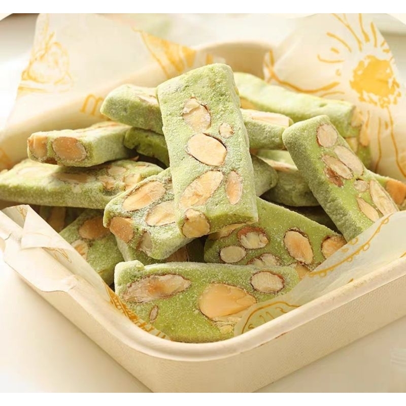 

Matcha Milk Nougat Almond 130 Gram Premium Quality - Permen Milk Nougat Susu Kue Nougat Cemilan Sehat Dijamin HALAL