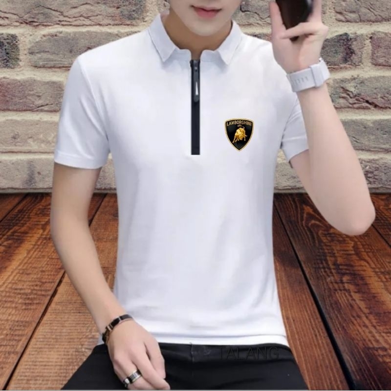 Kaos krah zipper lamnorghiini  pendek / baju atasan pria terlaris / kaos distro pria dewasa / baju r