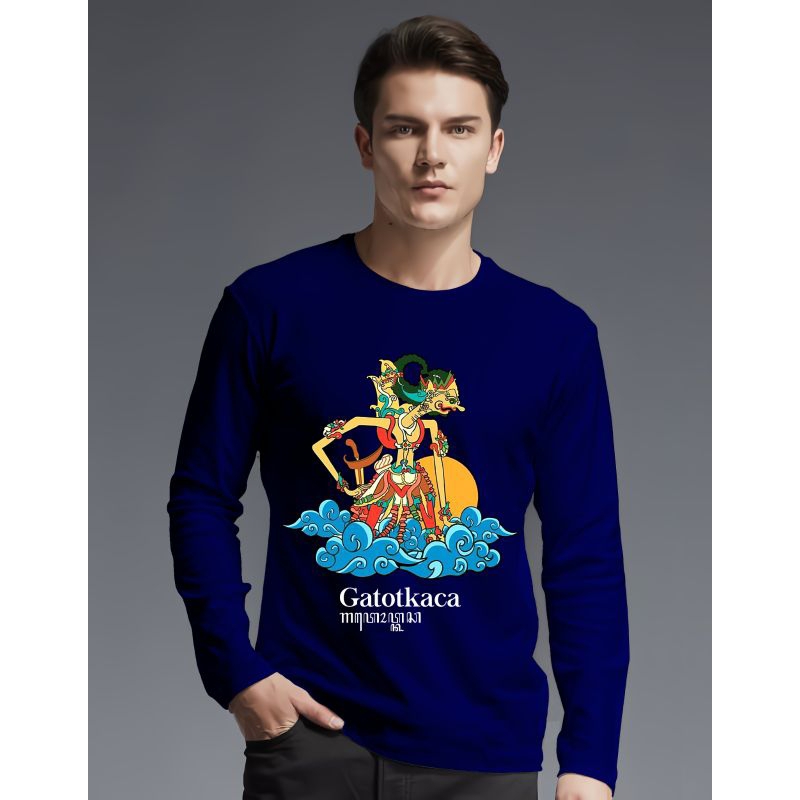 KAOS DISTRO KAOS ATASAN T-SHIRT COWOK LENGAN PANJANG JUMBO GAMBAR WAYANG 4 WARNA SABLON PRINTING