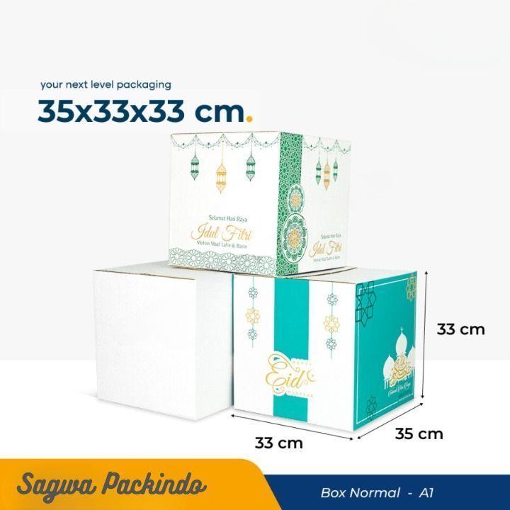 

( 10 pcs ) Box Dus Parcel Lebaran Kardus Kemasan Bingkisan Sembako Kotak Hampers Idul Fitri Ukuran 35x33x33 cm Eid Mubarak