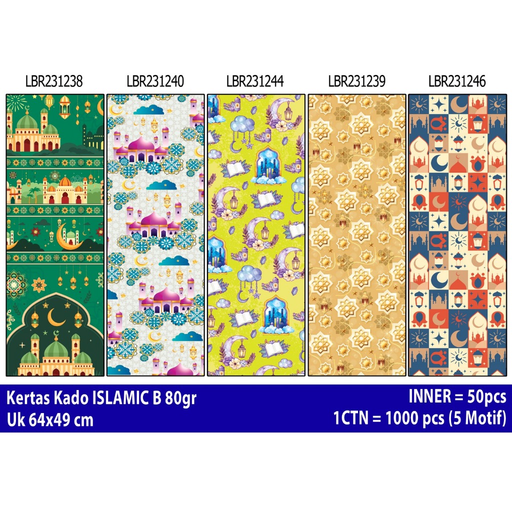 

Kertas kado Islamic B, kertas kado doff, wrapping papper, kertas kado lebaran, bungkus kado