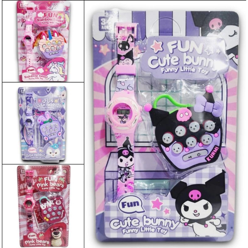 Jam tangan anak bonus pop it / jam tangan karakter lucu lotso kuromi unicorn Stelalou