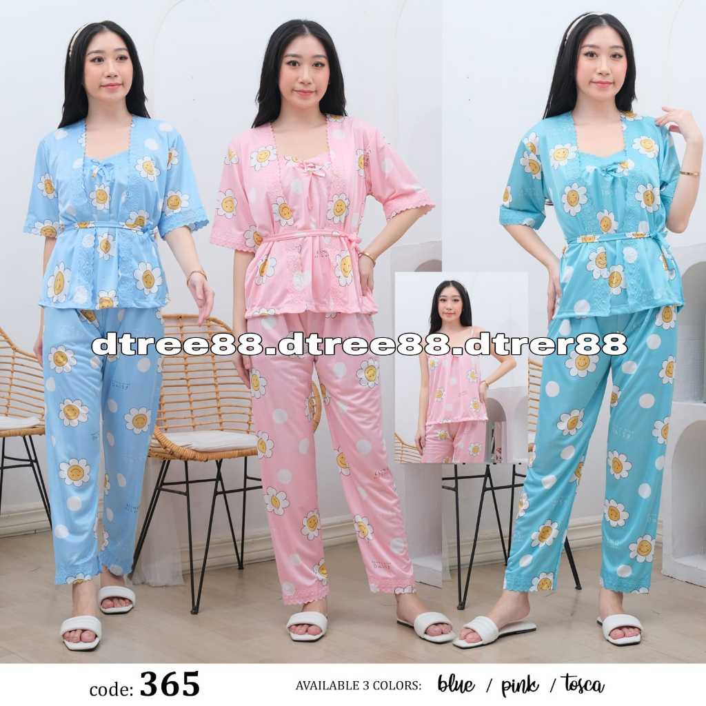 Dtree . Setelan CP Kimono lingerie satin ice silk motif daisy / set wanita kimono lingerie (365)