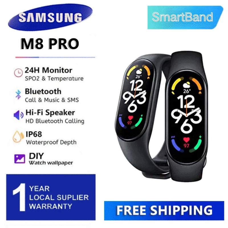 100%Original Samsung smartwatch M8 smart band 8 series jam tangan wanita dan pria Sports fitness tracker play music Remotely take photos digital watch